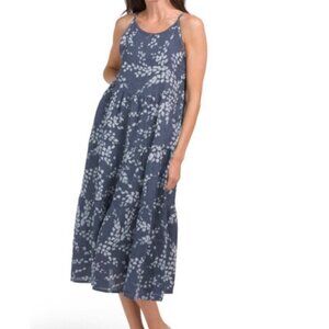 Anthropologie | Luisa Perla 100% Linen Midi Length High Neckline Dress Size S